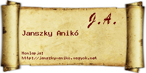 Janszky Anikó névjegykártya