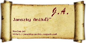 Janszky Anikó névjegykártya